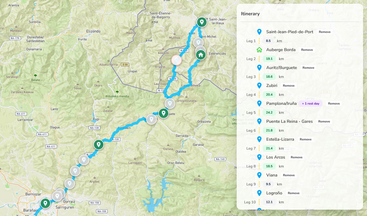 Plan your Camino using favourite towns